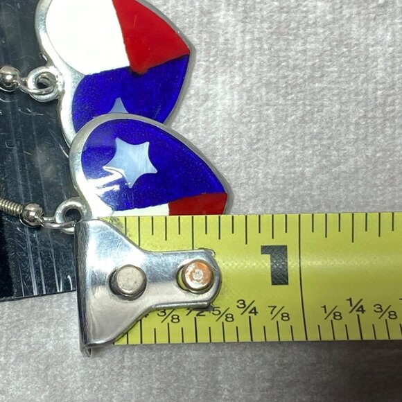 Heart Shaped Star Earrings With Texas Flag Design & Silver Tone Hooks - Picture 7 of 10